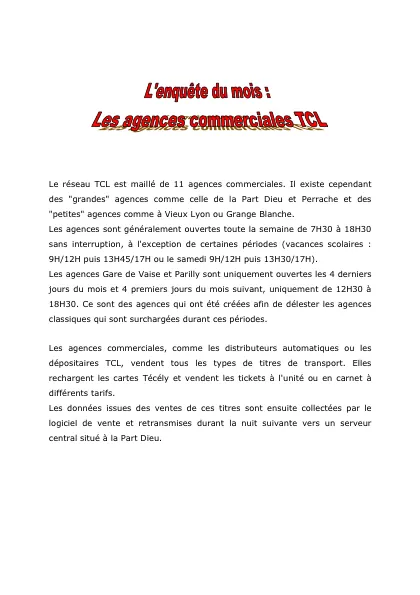 Couverture – Les agences commerciales TCL